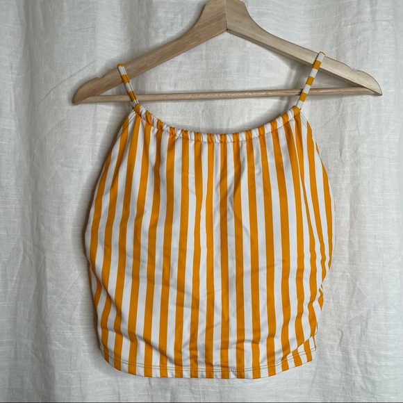 Janela Bay High Neck Tankini Top Vertical Stripe Yellow White Swim - Picture 5 of 9